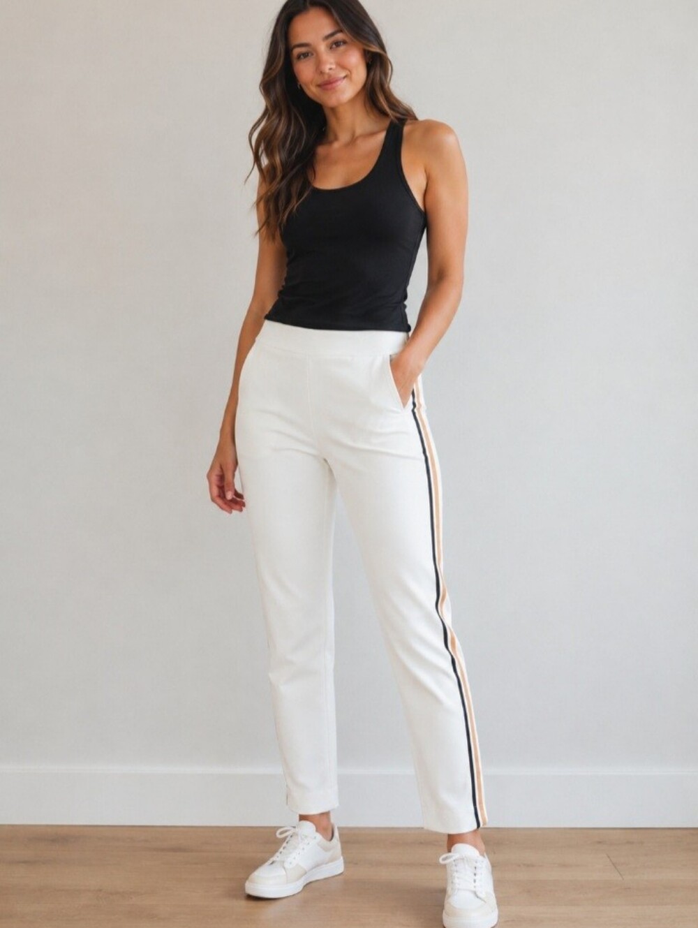 Zara Side Tuxedo Stripe Cream Track Jogger Pant Size Large NEW NWT